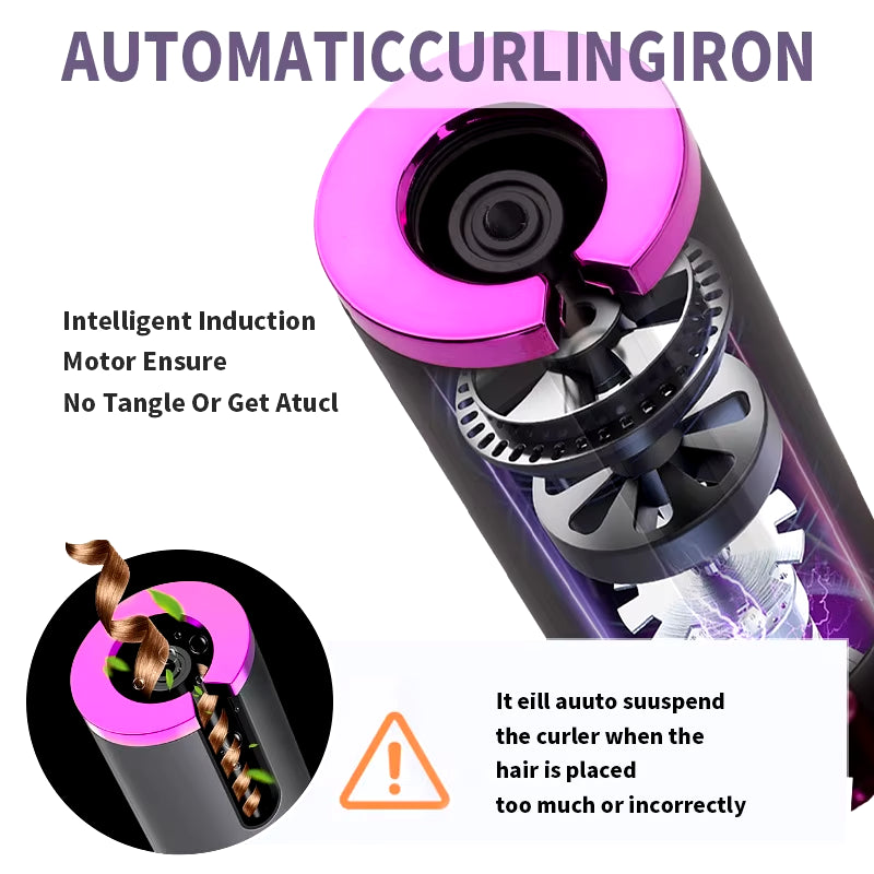 Cordless Curler, 6 Automatic Curlers with Adjustable Temperature, Automatic Rotating Ceramic Bucket Curler for Quick Heating