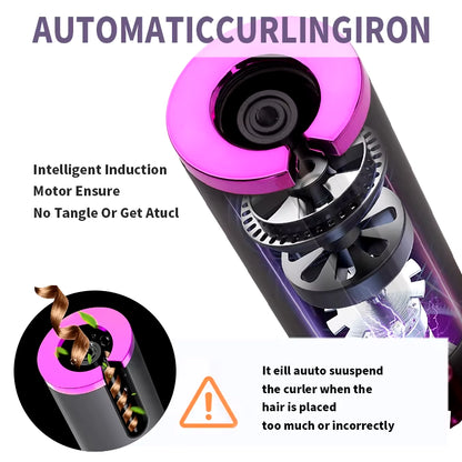Cordless Curler, 6 Automatic Curlers with Adjustable Temperature, Automatic Rotating Ceramic Bucket Curler for Quick Heating