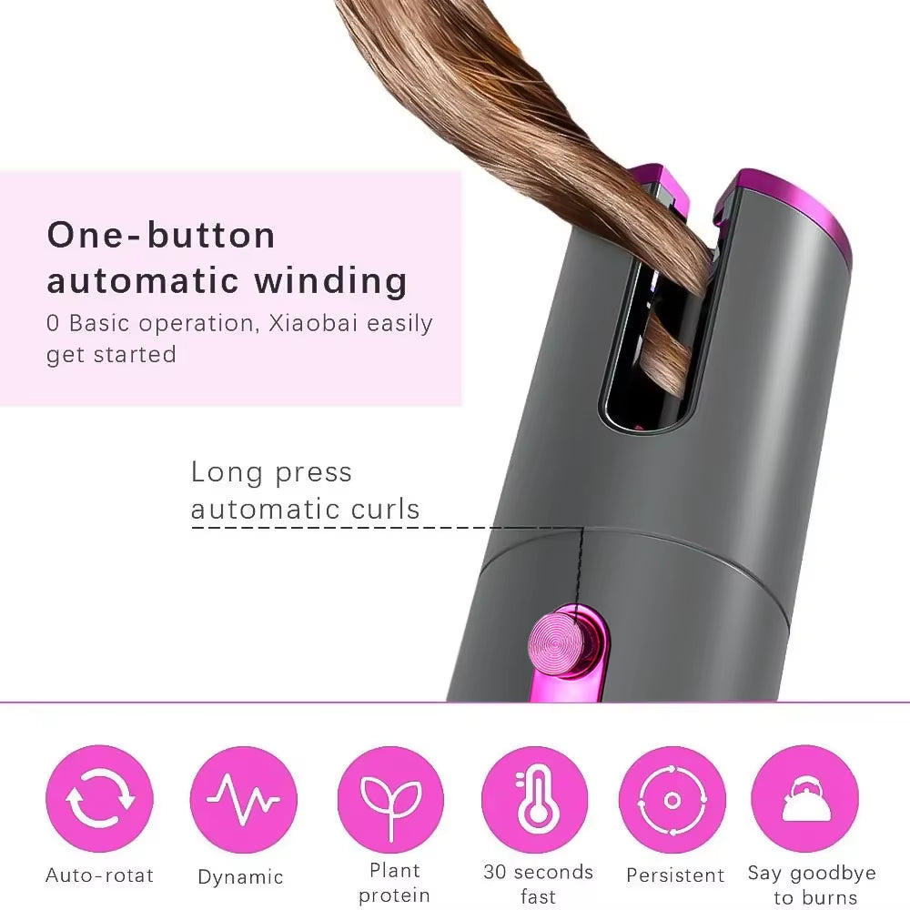 Cordless Curler, 6 Automatic Curlers with Adjustable Temperature, Automatic Rotating Ceramic Bucket Curler for Quick Heating