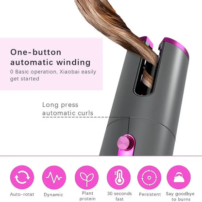 Cordless Curler, 6 Automatic Curlers with Adjustable Temperature, Automatic Rotating Ceramic Bucket Curler for Quick Heating
